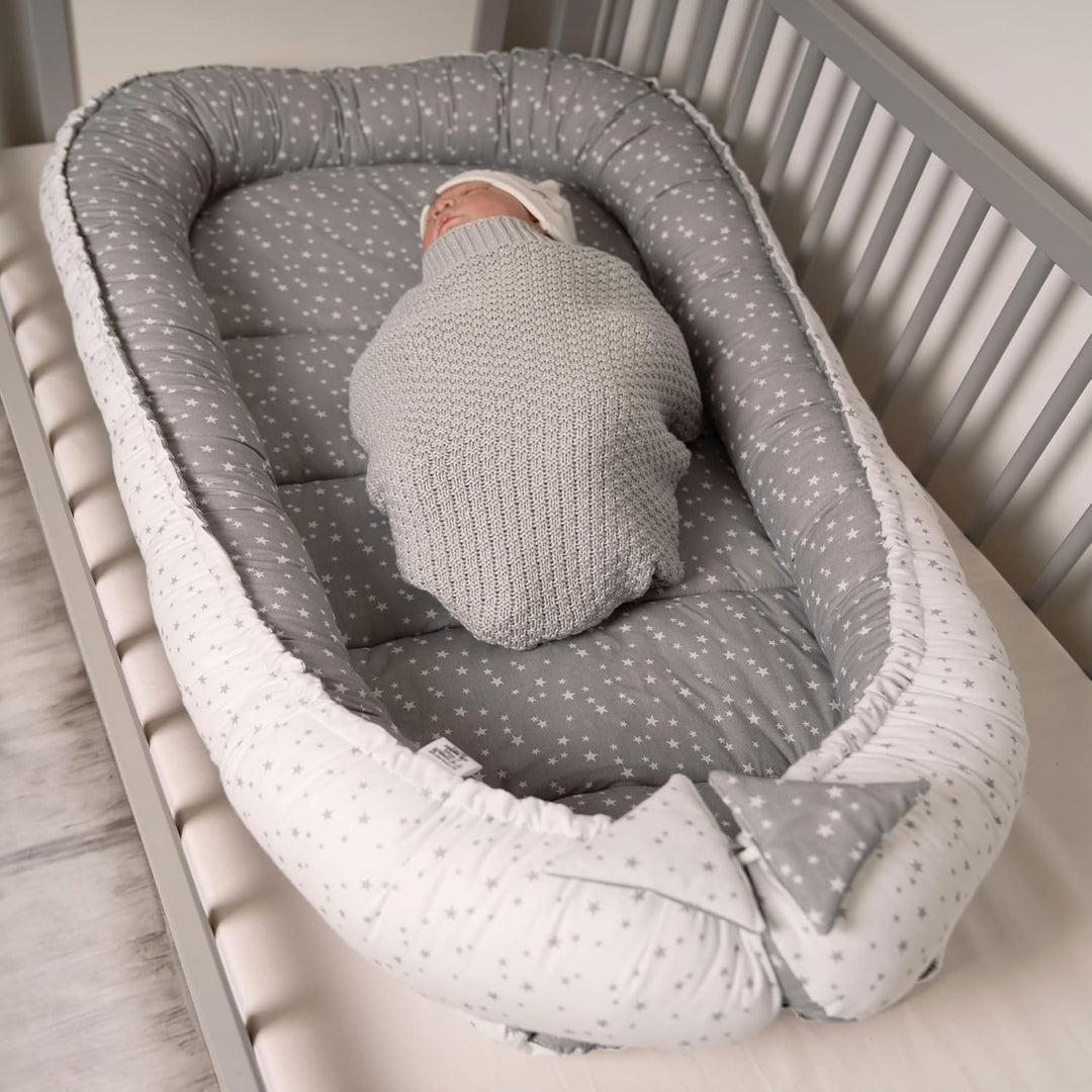 PaLulli 120x60 cm Babynest Babynestchen XXL Babykokon 2seitig 100% Baumwolle Kissen Nestchen für Bab
