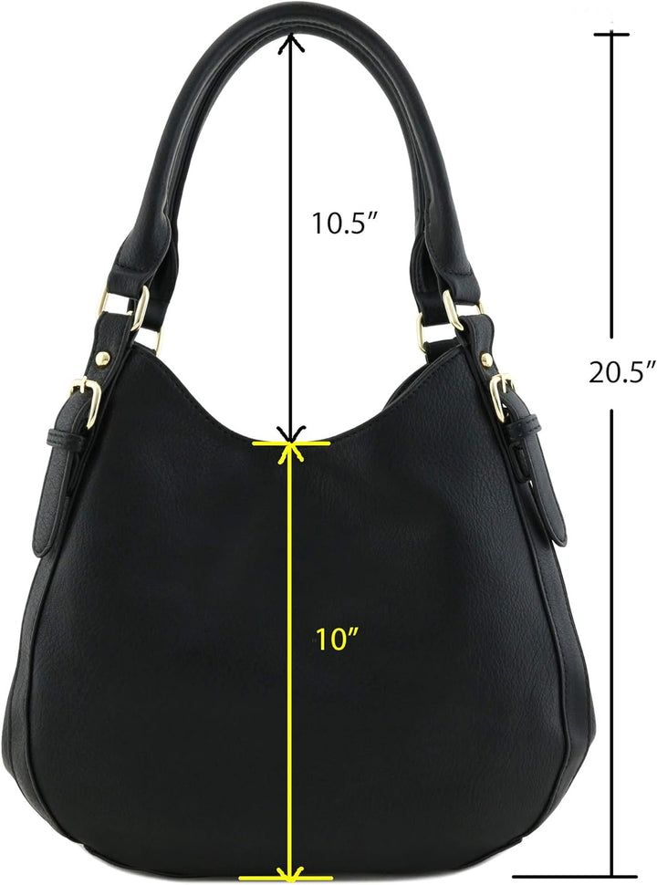 Leichte Hobo-Tasche aus Kunstleder mit 3 Fächern Schwarz, Schwarz