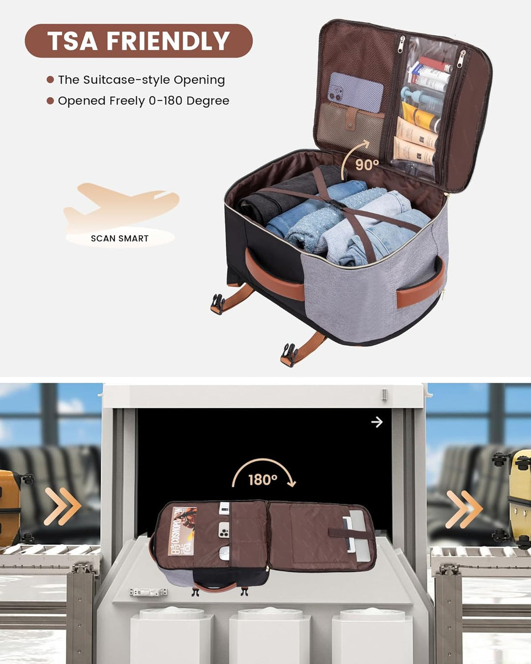 LOVEVOOK Rucksack Handgepäck Flugzeug, Reiserucksack Damen Gross 40L Handgepäck Tasche, 45x36x20 Car
