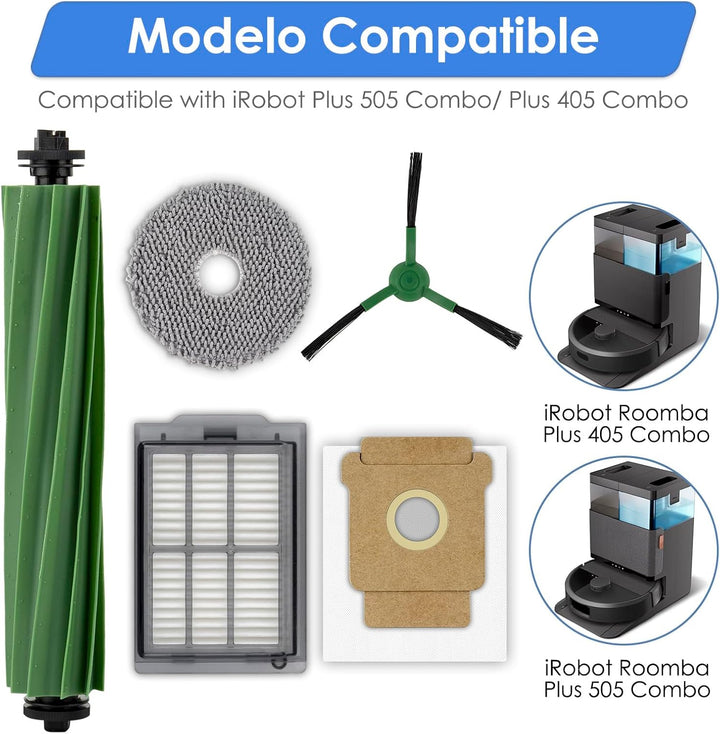 (10 Stück) Plus 505 Combo Ersatzteile für iRobot Plus 405 Combo, 1 Bürstenrolle, 3 Staubbeutel, 2 Wi
