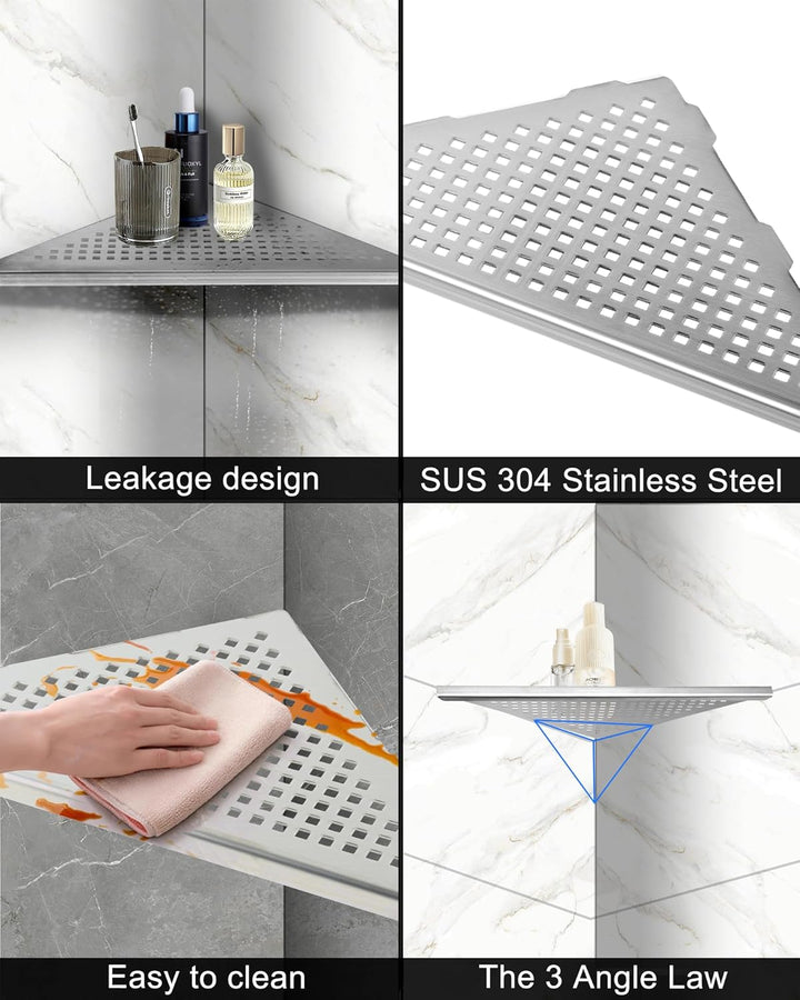 Eckablage Duschablage 304 Edelstahl ohne Bohren für Badezimmer Shampoo Halter 253 * 253 * 355mm (Sil