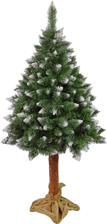 Lean Toys, Künstlicher Weihnachtsbaum auf Holzstamm, Kiefer, kompakt, glänzende frostähnliche Krista