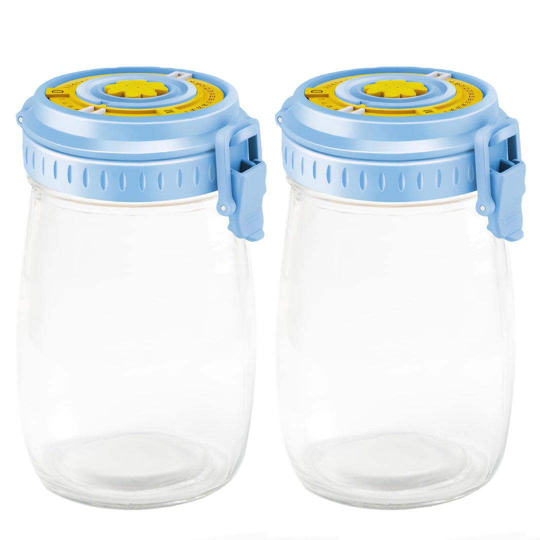 2 Stück Gärglas 1000 ml mit Datum versehenes Sauerteig-Starterglas mit Entlüftungsventil Sauerteiggl