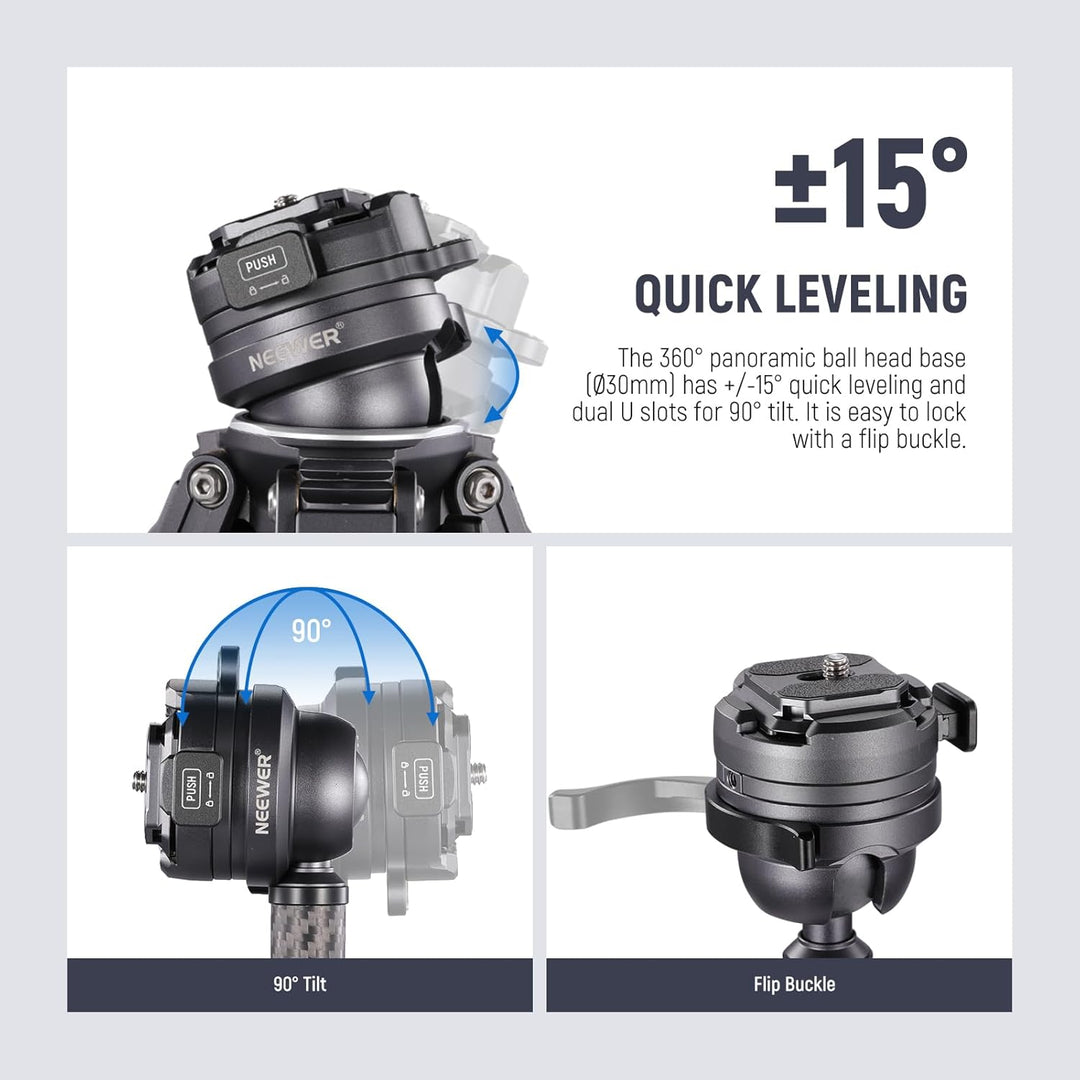 NEEWER LITETRIP LT32 62" Reisestativ Kohlefaser Stativ Kamerastativ mit ±15° Nivellierbasis abnehmba