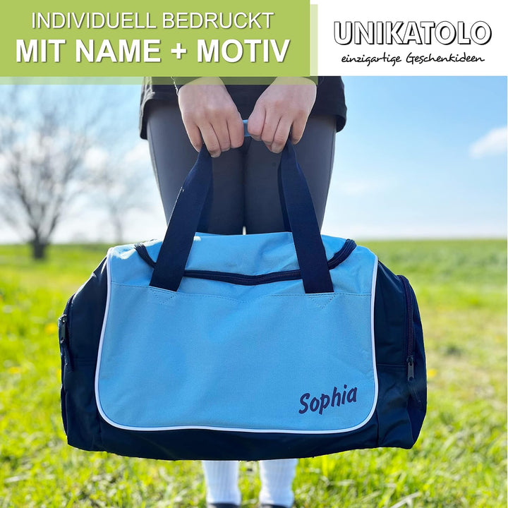 Sporttasche mit Name blau OHNE Motiv | personalisierbar individuell Bedruckt Geschenk für Kinder & E