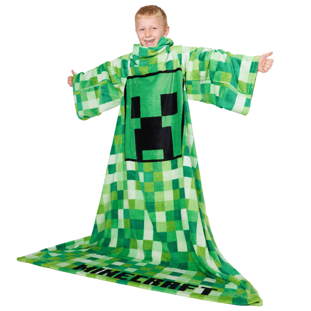 Minecraft Decke mit Ärmeln für Jungen - Decke zum Anziehen für Kinder und Teenager - Onesize Decke m