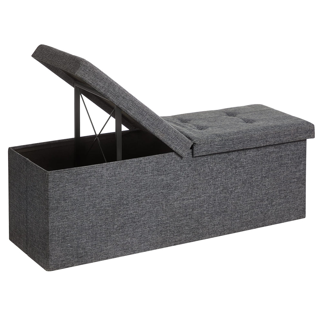 SONGMICS Sitzbank mit Stauraum, klappbare Sitztruhe, Aufbewahrungsbox, 38 x 110 x 38 cm, Deckel klap