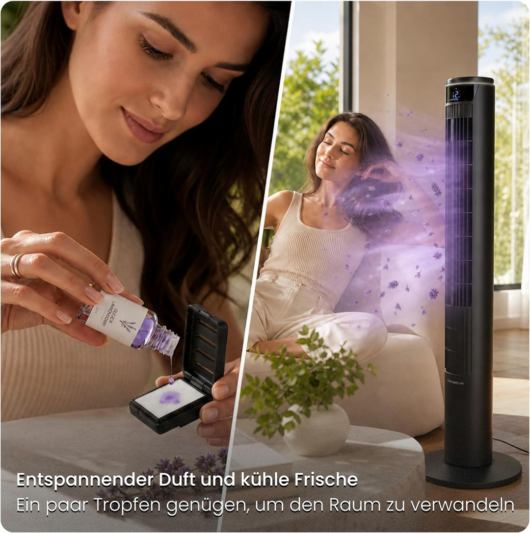 Turmventilator 107cm WiFi App, Luftkühler, Ventilator mit Sprühnebel, DC-Motor, 7,5 m/s Wind, Aroma-