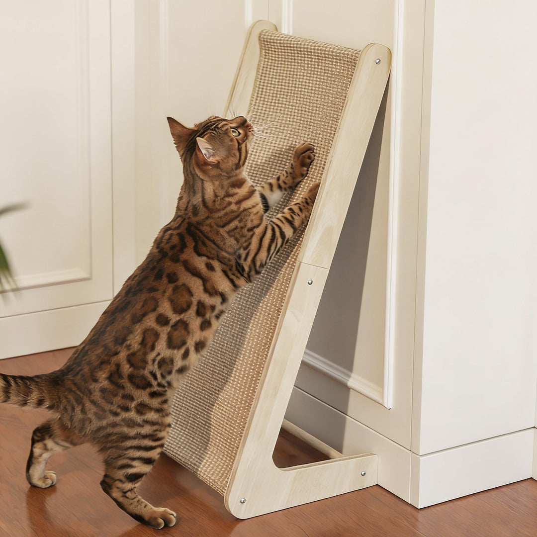 Kratzbrett Katze, 69 cm Hohe L-förmiger Dual-Use Sisal Kratzpadsfür Katzen, Kratzsäule aus Massivhol