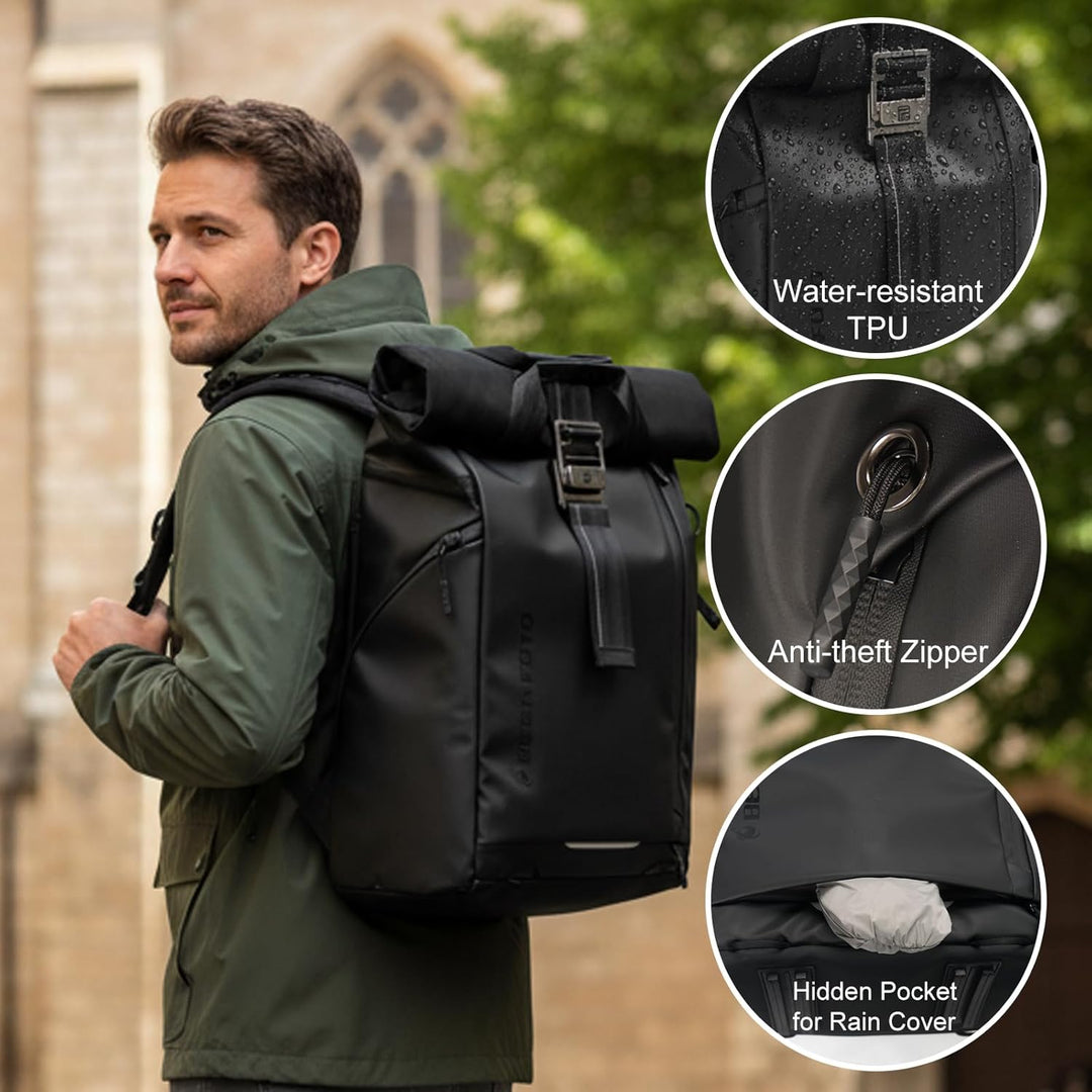 Besnfoto Kamerarucksack Wasserdicht, Fototasche Kameratasche für DSLR SLR spiegellose Kamera mit Lap