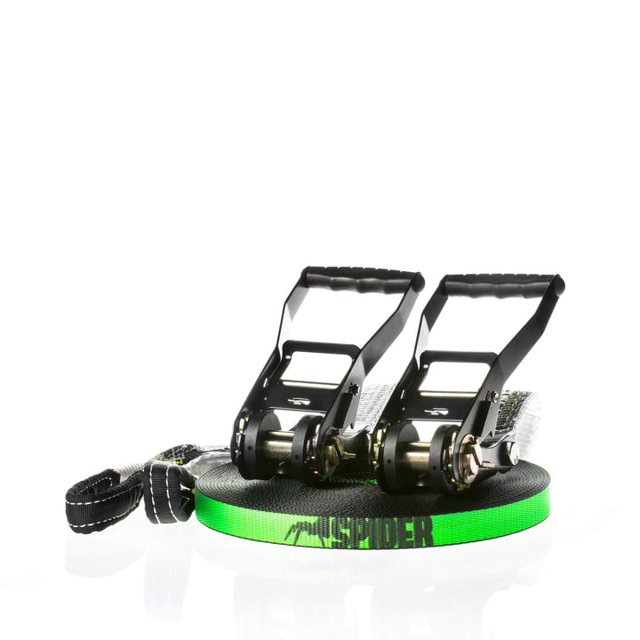 SPIDER SLACKLINE LKS01 - Longline Slackline Set - Fly line 25-2X Ratsche mit Spacers und Umhängetasc