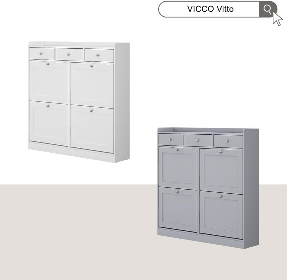 Vicco Schuhkipper Vitto, Grau, 100 x 99.5 cm mit 3 Schubladen &amp; 4 Klappfächern, zur platzsparenden A