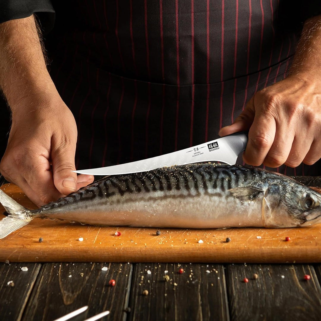 SHAN ZU Filetiermesser Ausbeinmesser 18CM Profi Scharf fischmesser Fischfiletmesser aus Japanischer