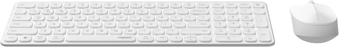 Rapoo I Kabellose Tastatur und Maus (9310M, ultradünn, Bluethooth, 2,4 GHz, Batterien), Weiss