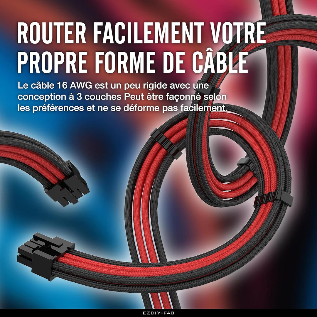 EZDIY-FAB Sleeved Cable Verlängerungskabel für die Stromversorgung, extra gross, 24-polig, 8-polig,
