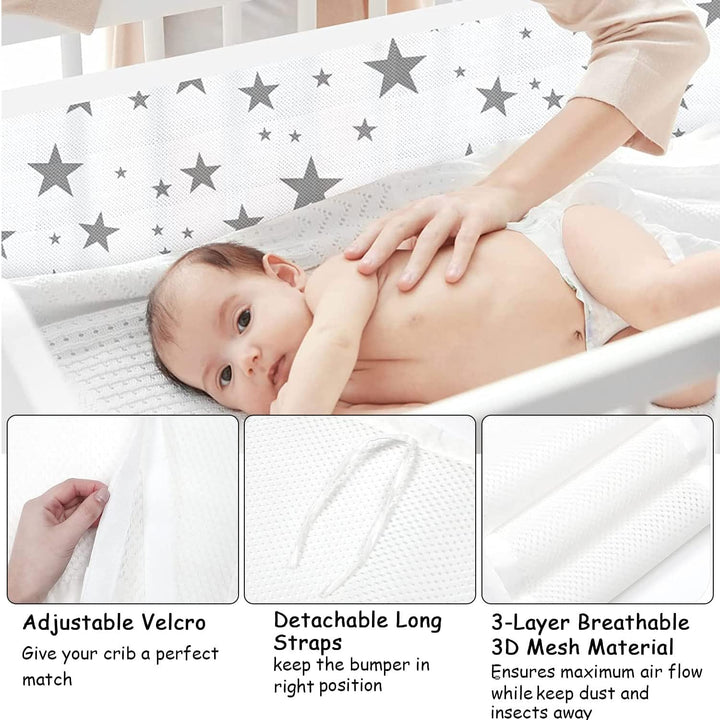 Bettumrandung Babybett,Baby Nestchen Bettumrandung,Kopfumrandung Babybett,Atmungsaktive Krippenumran
