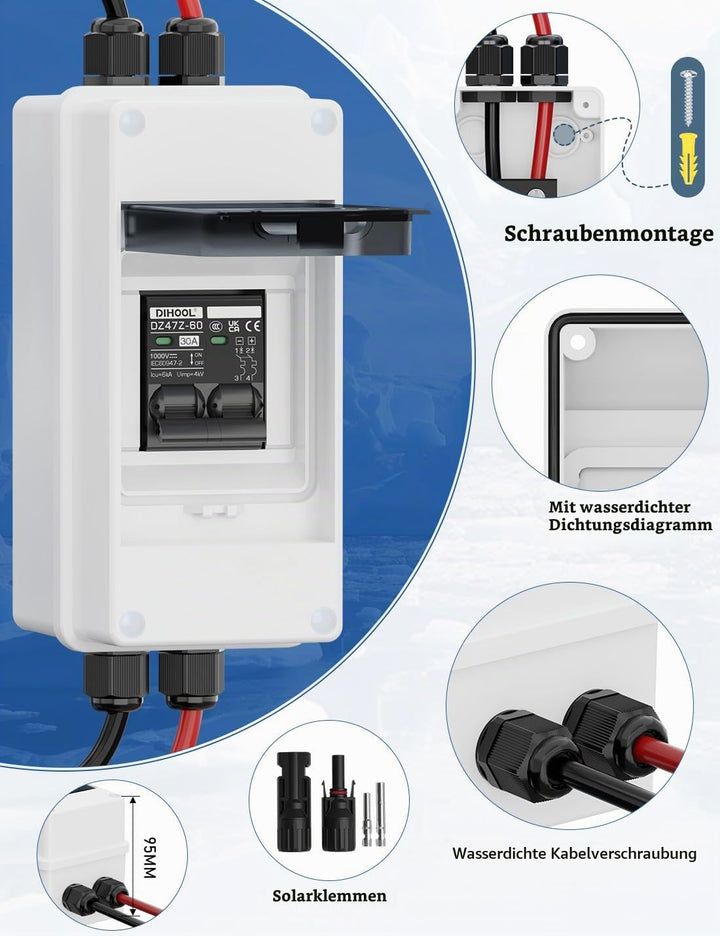 DIHOOL DC trennschalter PV anlage, Miniatur Leistungsschalter, DC1000V Sicherungsautomat 1 String 2