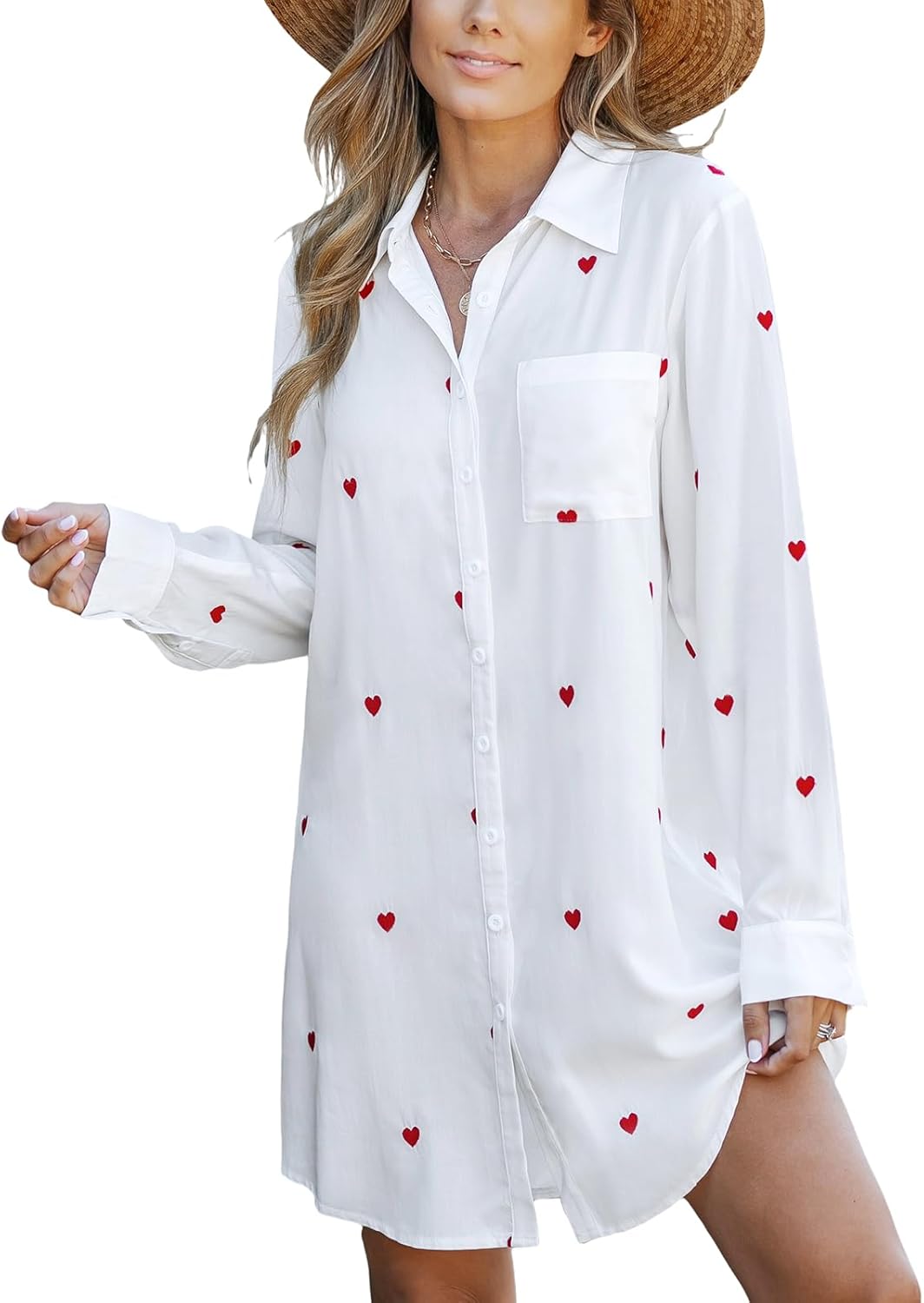 CUPSHE Langarm-Hemdkleid für Damen, durchsichtiges Blusentop mit Knöpfen, weisser Streifen XS White