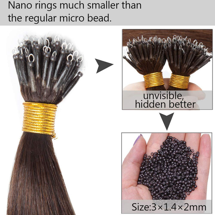SEGO Nanoring Extension Echthaar 1g Loop Haarverlängerung Haarteile 50 Strähnen Glatt 100% Remy Huma