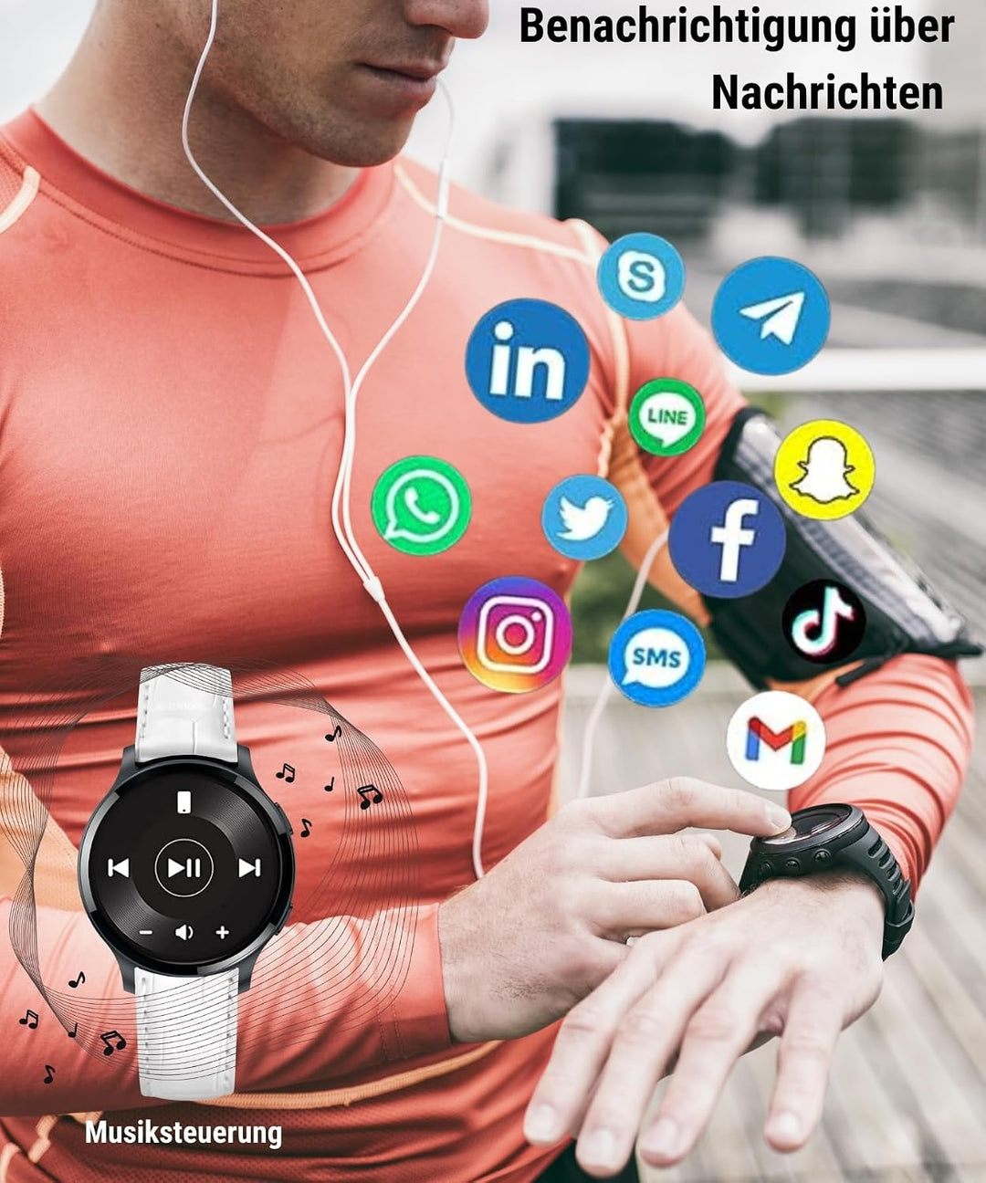 Smartwatch Herren Damen mit Telefonfunktion, 1.5" Fitnessuhr Armbanduhren Sportuhr mit Pulsmesser, M