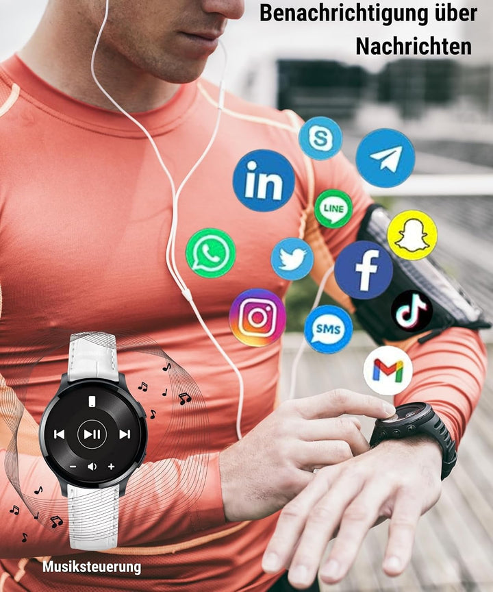 Smartwatch Herren Damen mit Telefonfunktion, 1.5" Fitnessuhr Armbanduhren Sportuhr mit Pulsmesser, M