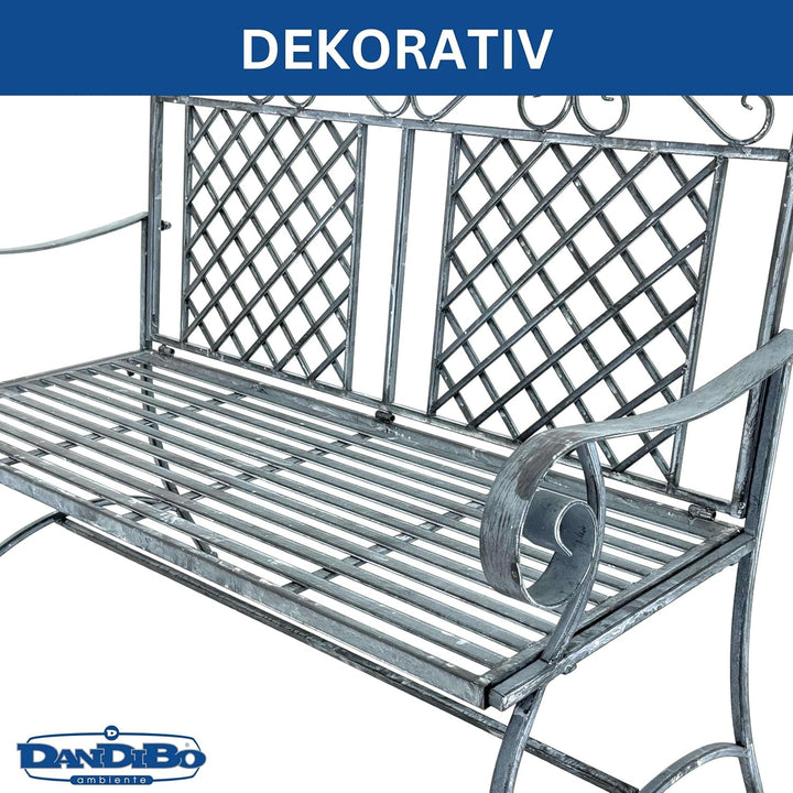 DanDiBo Gartenbank Wetterfest 2 Sitzer Metall Grau 120 cm 96592 Sitzbank Eisen Bank Garten Antik Par