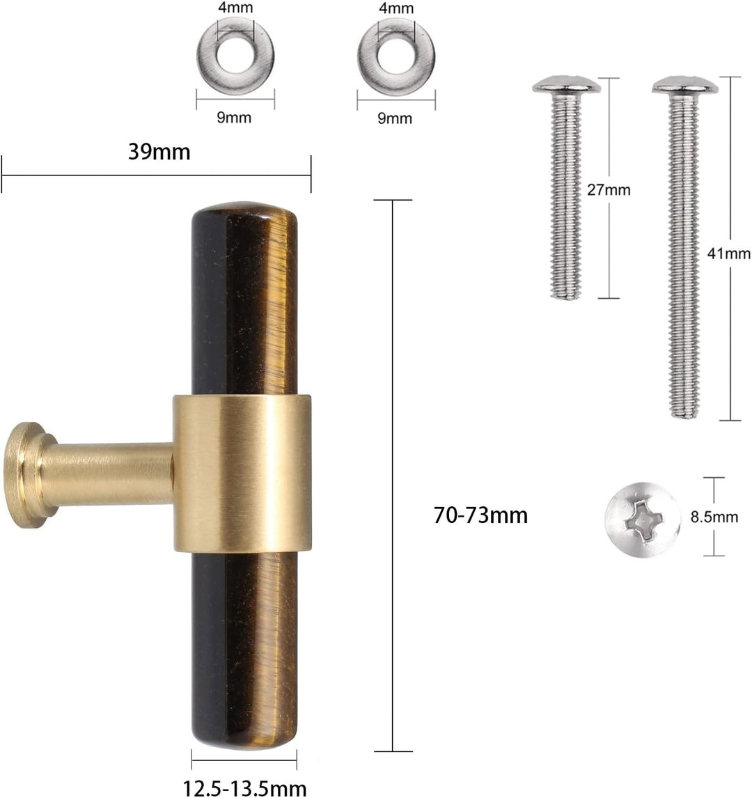 mookaitedecor Satz von 2 T-Bar Kristall Schublade zieht Griffe mit Schrauben, gebürstetem Messing St
