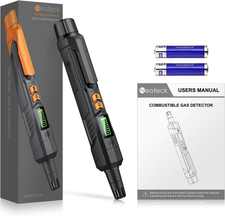 Neoteck Gasmelder Gaslecksuchgerät mit Visuellem und Akustischem Alarm Tragbarer Gasdetektor zum Auf