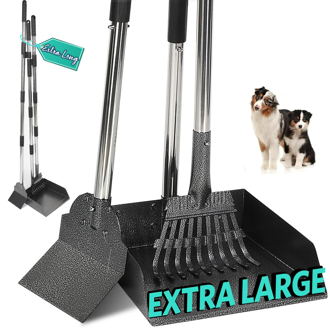 Bamda Hundekotschaufel, Dog Poop Scooper für Hundekot mit Verstellbarem Langem Griff, Tablett, Harke