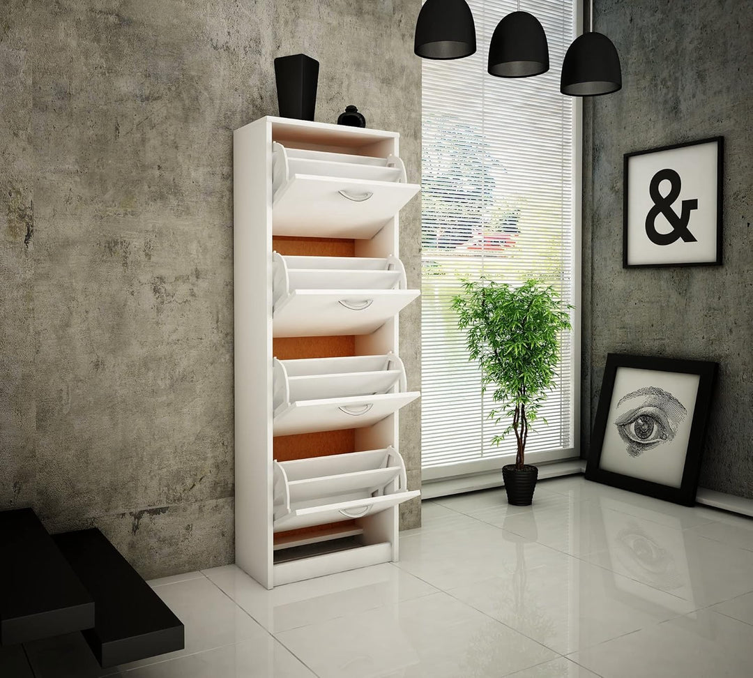 MATKAM Schuhschrank 4S, in Schlichter Optik, B 50 x H 152 x T 28 cm, laminierte Möbelplatte 16 mm, m