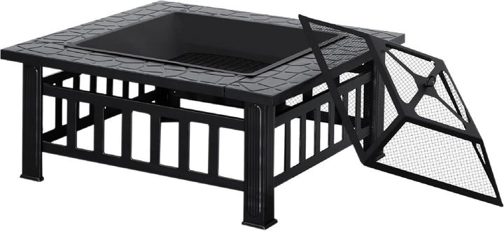 M MCombo Feuerschale mit Grillrost & Funkenschutz, Feuerkorb mit Schürhaken, Feuerstelle für Garten,