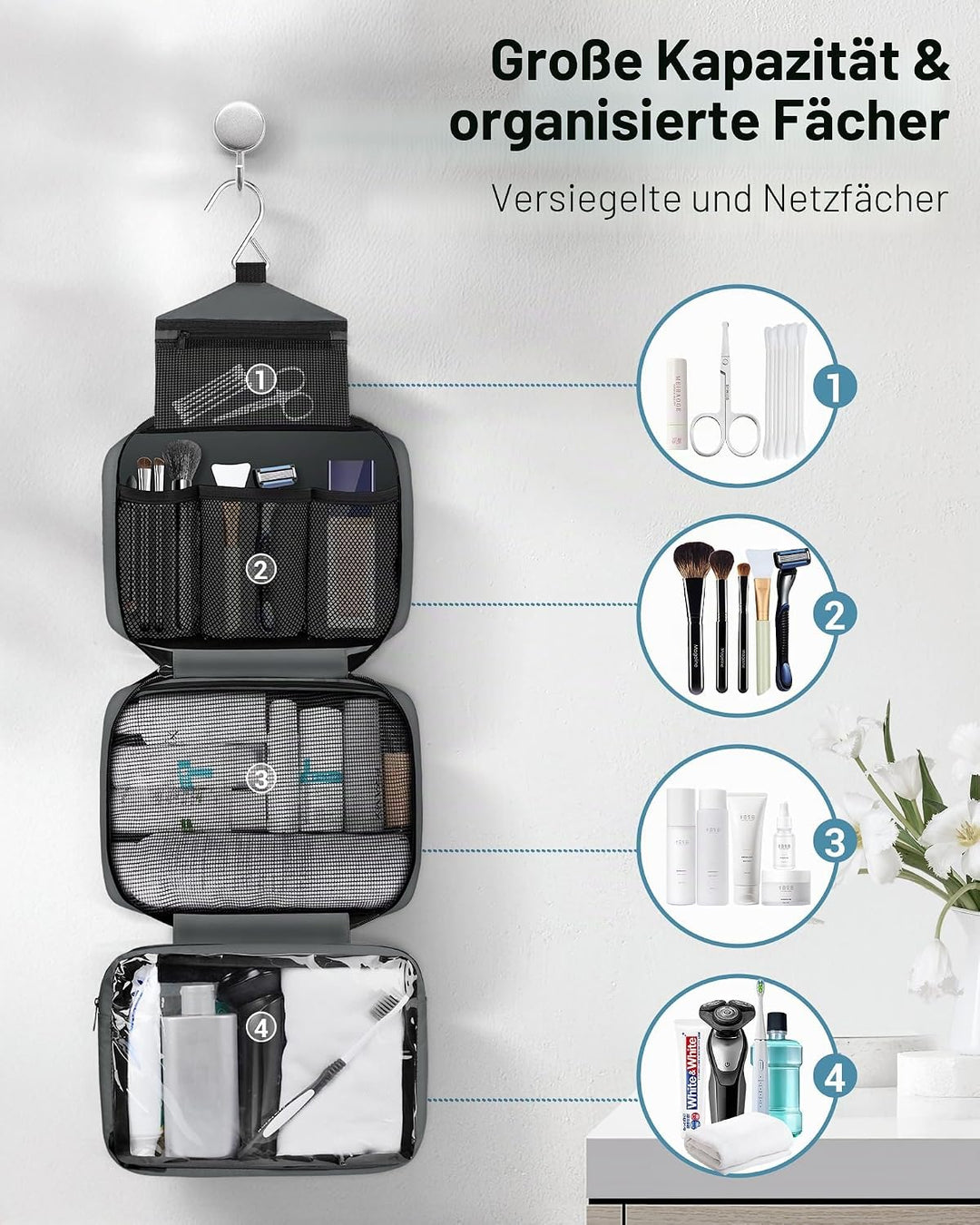 Maliton Kulturbeutel zum Aufhängen [Wasserdicht] - Grosse Reisetasche für Reise/Dienstreise/Fitness/