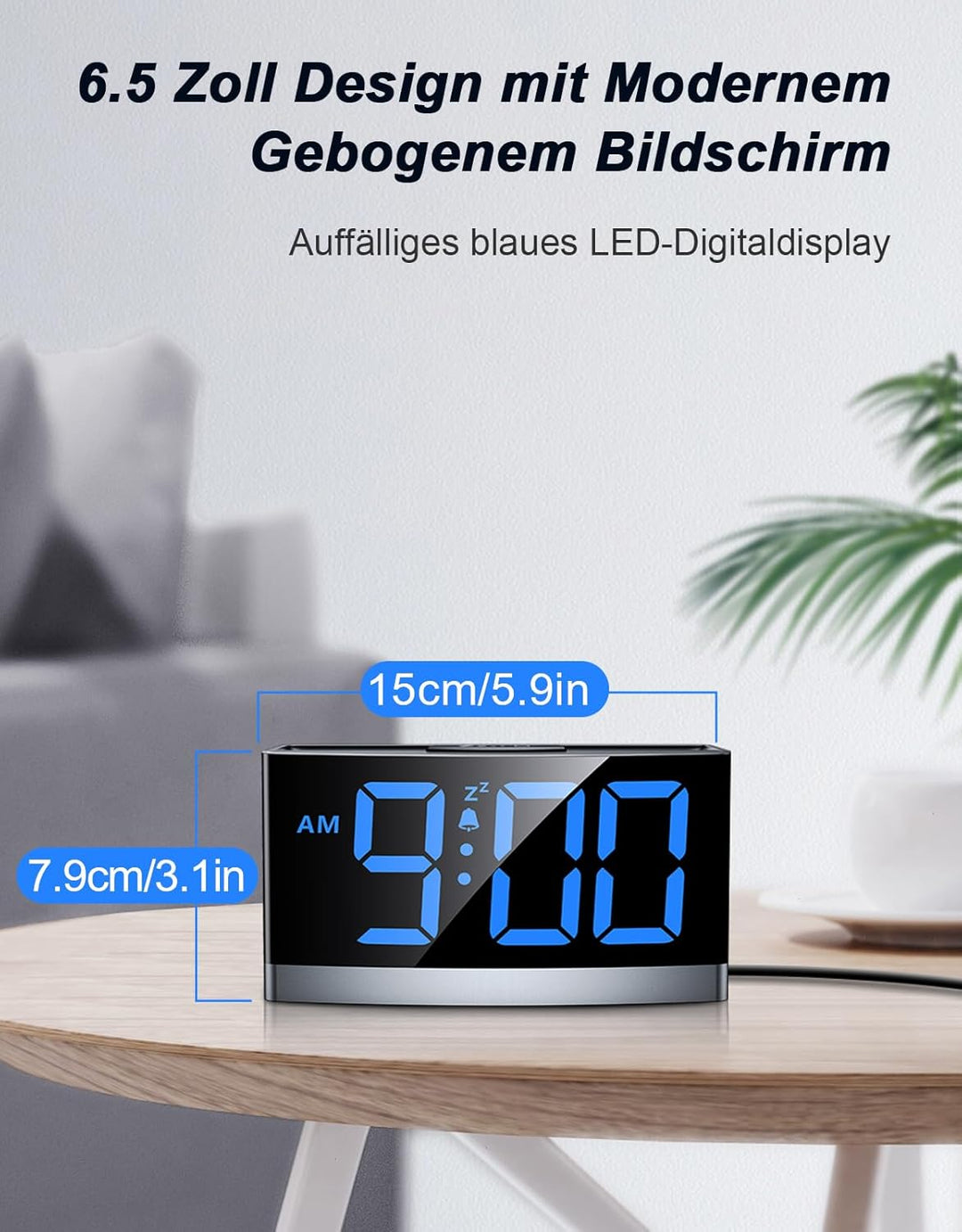 Rolgno Wecker Digital, Nachttisch Uhr mit Auffallenden Blauen LED-Ziffern, Alarm Clock für Tiefschlä