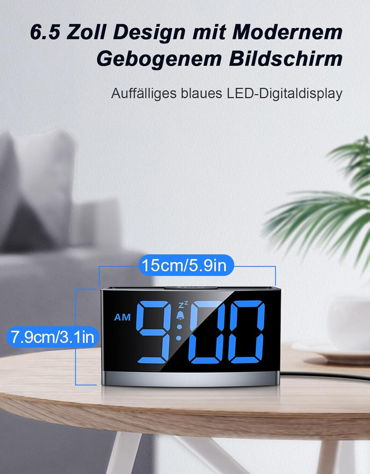 Rolgno Wecker Digital, Nachttisch Uhr mit Auffallenden Blauen LED-Ziffern, Alarm Clock für Tiefschlä