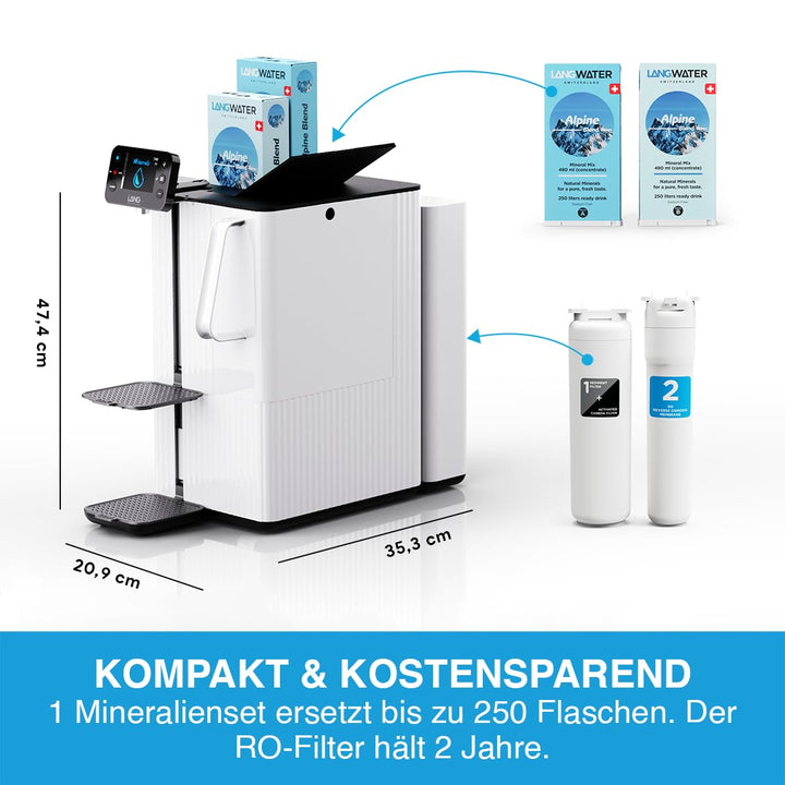 LANGWATER Auftisch Osmoseanlage mit Anpassbarer Mineralisierung &amp; Heisswasserspender - Umkehrosmosea