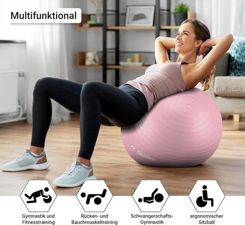 EliteAthlete Gymnastikball Sitzball Büro ergonomisch mit Anti Burst System - Fitness Pilates Schwang