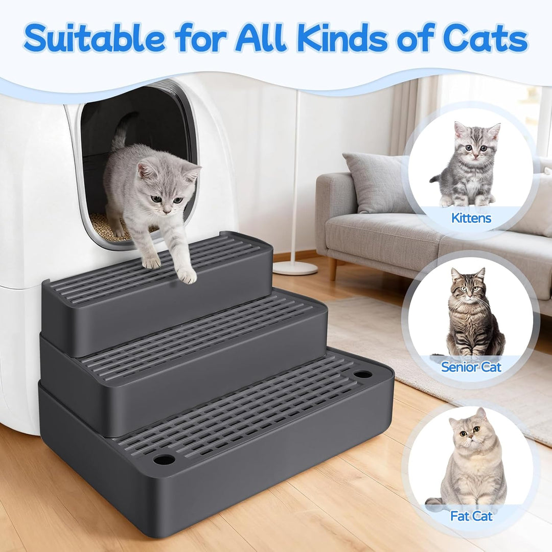 Verstellbare 3-stufige Katzentoilettenrampe, Katzen Treppen & Stufen mit Filterfunktion, leicht zu r