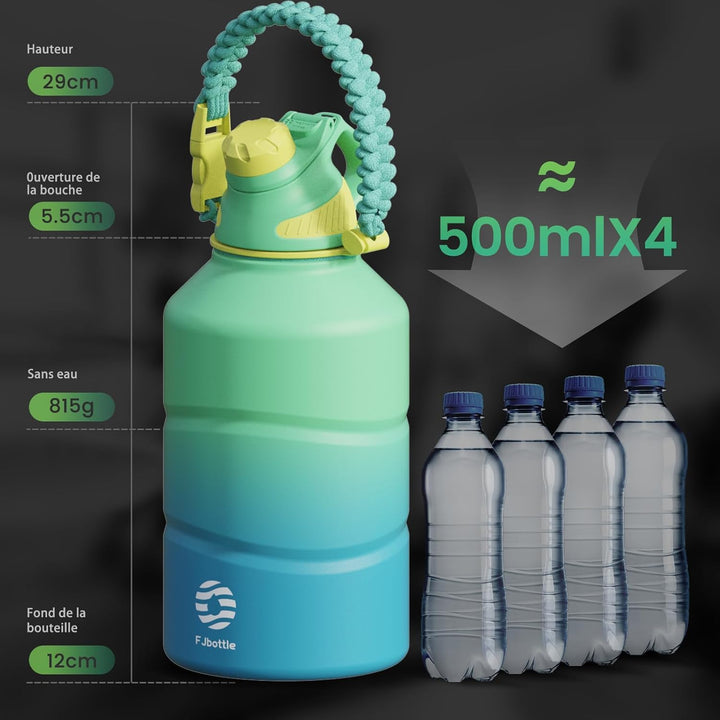 Fjbottle Edelstahl Trinkflasche 1900ML mit Magnetischem Deckel, BPA FREI auslaufsichere Doppelwandig