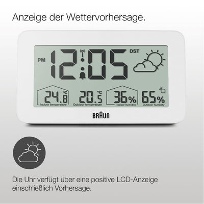 Braun Central European Time Zone (DCF) Digitale Funkwetterstation mit Innen- und Aussentemperatur- u