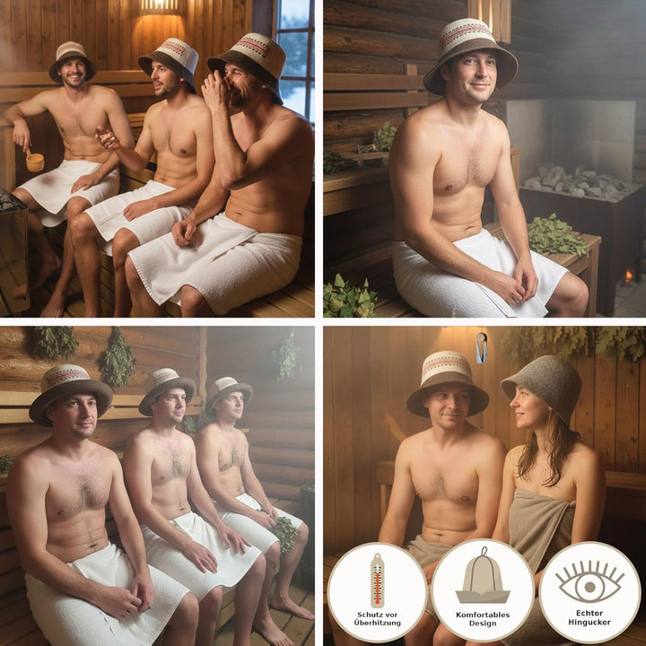 Saunahut Herren Perfekte Saunamütze aus 100% Filz - Sauna Hut Filzhut Sauna Mütze Herren Kopfbedecku