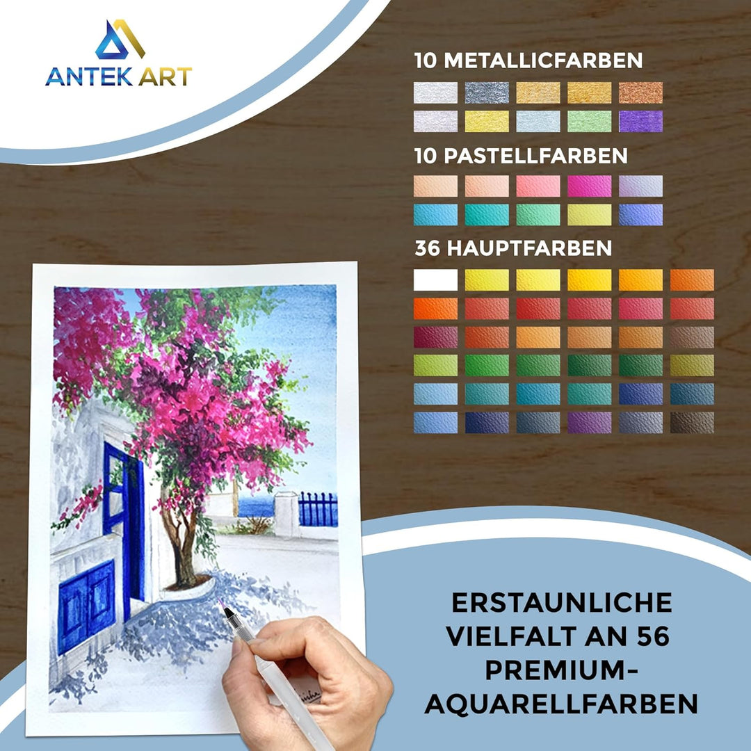 ANTEK ART Aquarellfarben Set Premium (inkl. Metallische Glitzer Aquarell Farben), in Einem Tragbaren