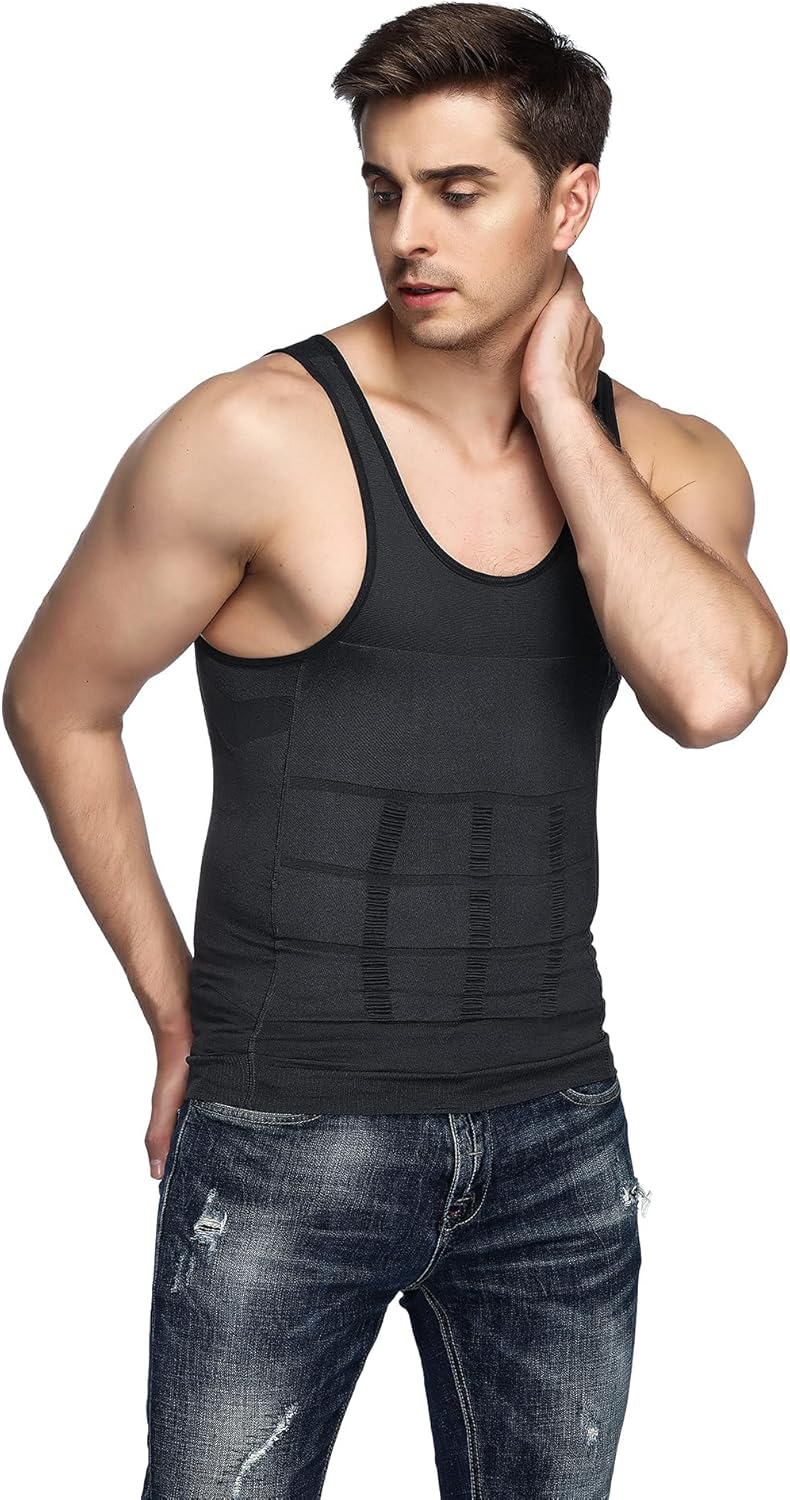 Odoland Unterhemden Herren Shapewear 3er Pack Tank Top Compression Shirt Kompressionsshirt Bauchweg