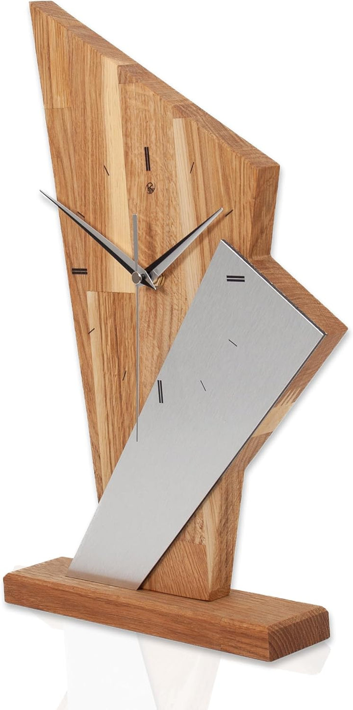 Kreative Feder Designer-Standuhr „Brown Square“ aus Massivholz – Tischuhr in modernem Metallic-Look