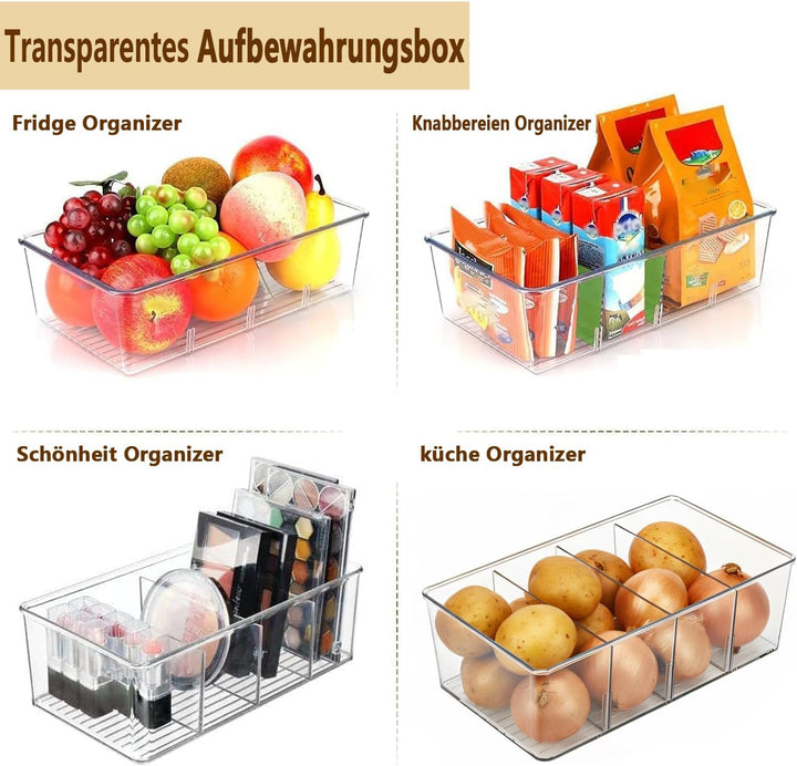 8er Kühlschrank Organizer mit 4 Fächern, BPA-Freie Küche Stapelbarer Lebensmittel aufbewahrungsbox f
