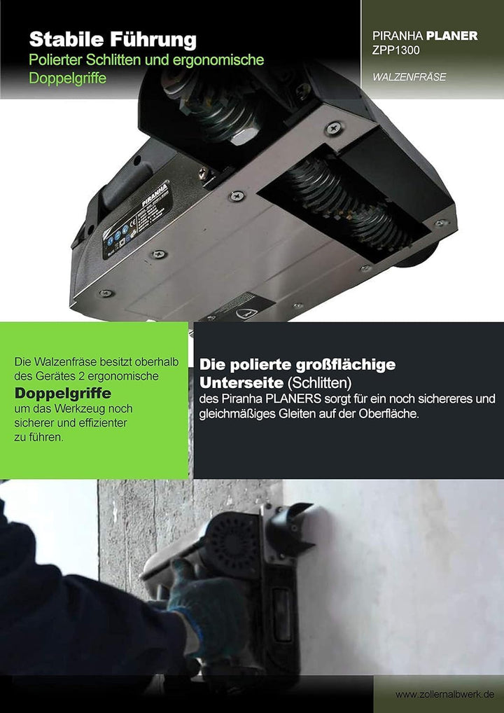 Piranha ZPP1300 Walzenfräse – 1300W Sanierungsfräse | Wandfräse, Putzfräse, Planfräse, Wandhobel | P