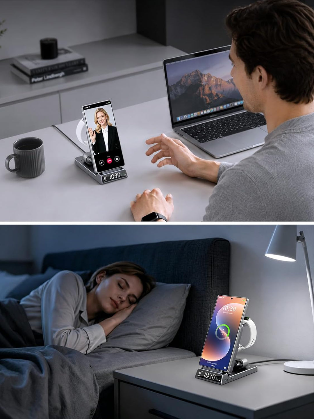 Wireless Charger für Samsung Ladestation 3 in 1 mit Uhr für Samsung Galaxy S26/S25/Z Fold 7/Flip 7/B