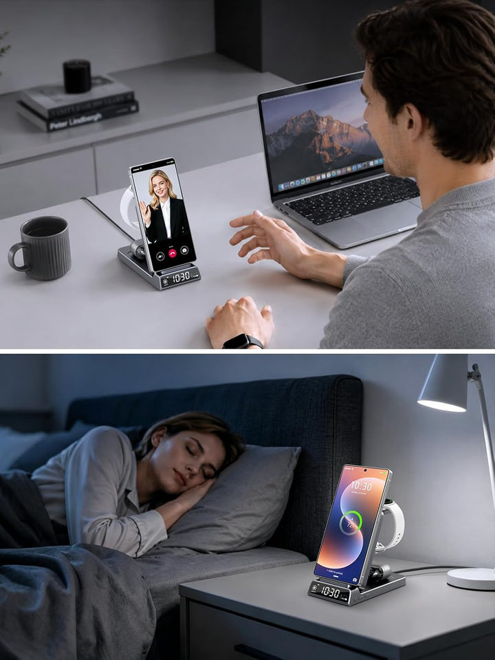 Wireless Charger für Samsung Ladestation 3 in 1 mit Uhr für Samsung Galaxy S26/S25/Z Fold 7/Flip 7/B