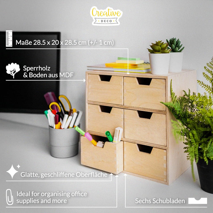 Creative Deco Schubladenbox Schubladenelement | 6 Schubladen | 28,5 x 20 x 28,5 cm (+/- 1 cm) | Mini