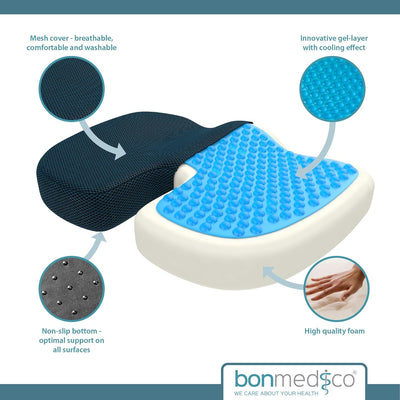 bonmedico Sitzkissen orthopädisch - Memory Foam Gel Steissbeinkissen - Ergonomisches Sitzkissen für