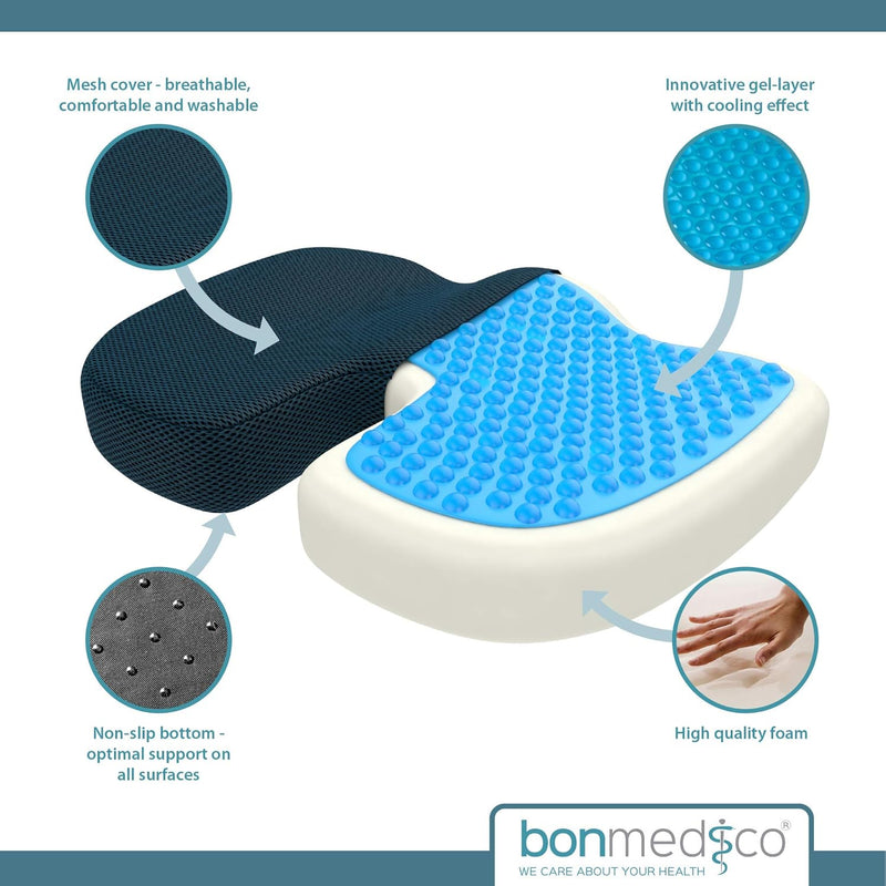 bonmedico Sitzkissen orthopädisch - Memory Foam Gel Steissbeinkissen - Ergonomisches Sitzkissen für